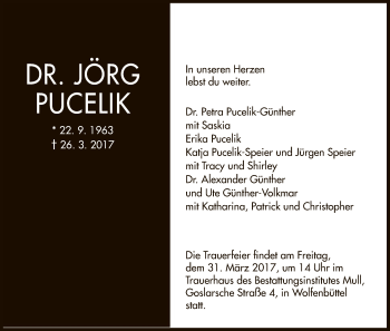 Todesanzeige von Jörg Pucelik von HNA