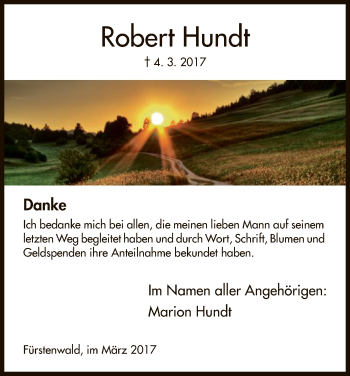 Todesanzeige von Robert Hundt von HNA