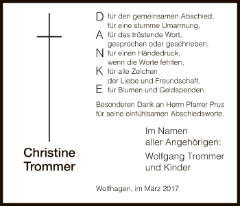 Todesanzeige von Christine Trommer von HNA