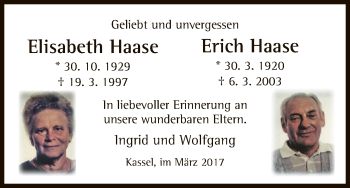 Todesanzeige von Elisabeth/Erich Haase von HNA