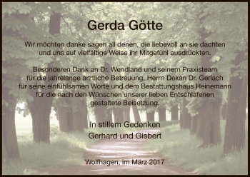 Todesanzeige von Gerda Götte von HNA