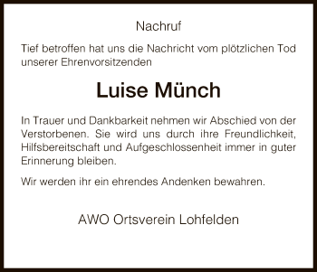 Todesanzeige von Luise Münch von HNA