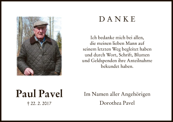 Todesanzeige von Paul Pavel von HNA
