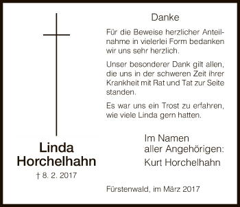 Todesanzeige von Linda Horchelhahn von HNA