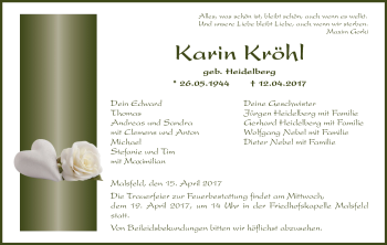 Todesanzeige von Karin Kröhl von HNA