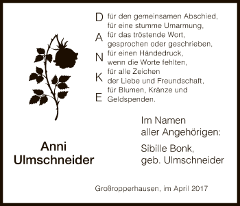 Todesanzeige von Anni Ulmschneider von HNA