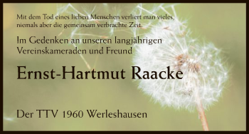 Todesanzeige von Ernst-Hartmut Raake von HNA