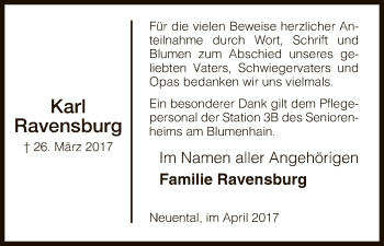 Todesanzeige von Karl Ravensburg von HNA