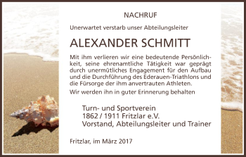 Todesanzeige von Alexander Schmitt von HNA