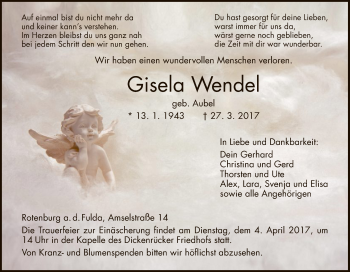 Todesanzeige von Gisela Wendel von HNA