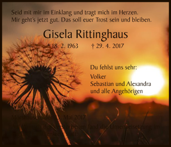 Todesanzeige von Gisela Rittinghaus von HNA