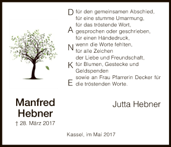 Todesanzeige von Manfred Hebner von HNA