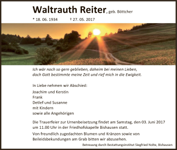 Todesanzeige von Waltrauth Reiter von HNA