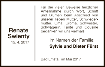 Todesanzeige von Renate Swienty von HNA