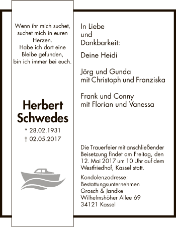 Todesanzeige von Herbert Schwedes von HNA