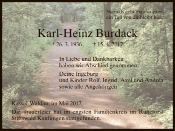 Todesanzeige von Karl-Heinz Burdack von HNA