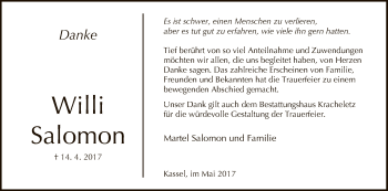 Todesanzeige von Willi Salomon von HNA