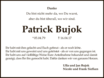 Todesanzeige von Patrick Bujok von HNA