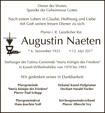 Todesanzeige von Augustin Naeten von HNA