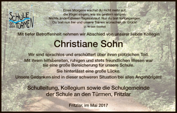 Todesanzeige von Christiane Sohn von HNA