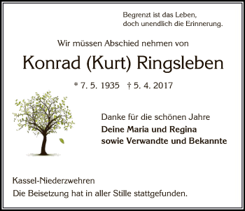 Todesanzeige von Konrad Ringsleben von HNA
