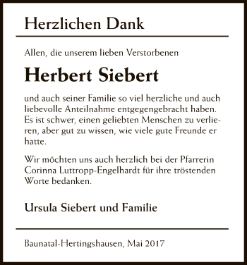 Todesanzeige von Herbert Siebert von HNA