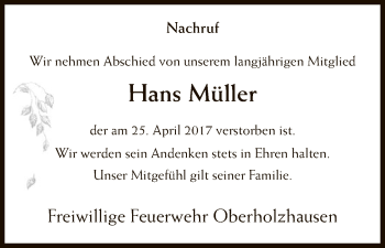 Todesanzeige von Hans Müller von HNA
