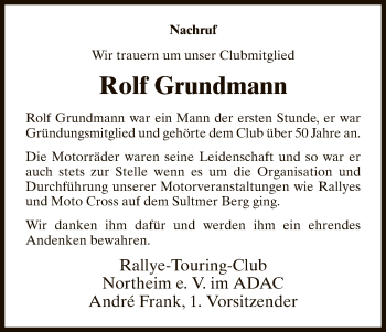 Todesanzeige von Rolf Grundmann von HNA