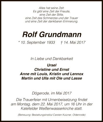 Todesanzeige von Rolf Grundmann von HNA