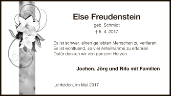 Todesanzeige von Else Freudenstein von HNA