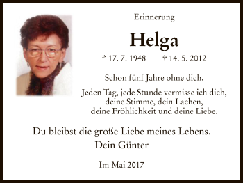 Todesanzeige von Helga  von HNA