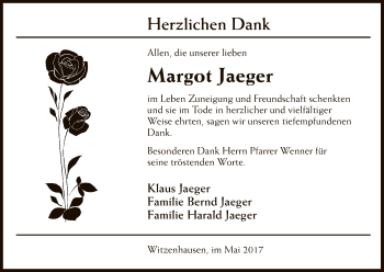 Todesanzeige von Margot Jaeger von HNA
