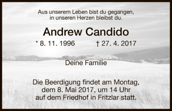 Todesanzeige von Andrew Candido von HNA