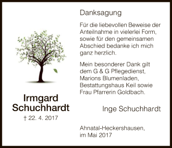 Todesanzeige von Irmgard Schuchhardt von HNA