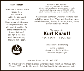 Todesanzeige von Kurt Knauff von HNA
