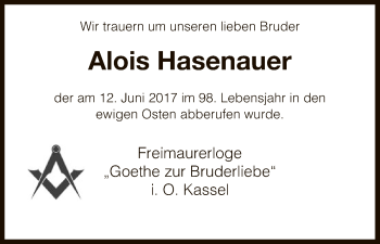 Todesanzeige von Alois Hasenauer von HNA