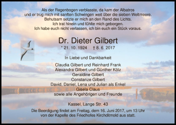 Todesanzeige von Dieter Gilbert von HNA