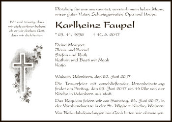 Todesanzeige von Karlheinz Faupel von HNA