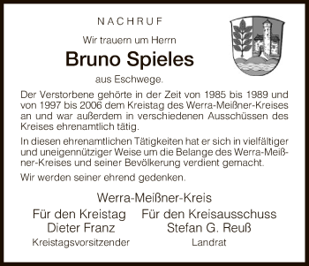 Todesanzeige von Bruno Spieles von HNA