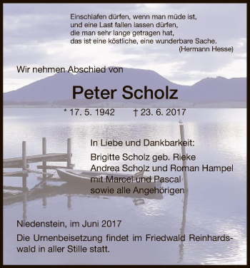 Todesanzeige von Peter Scholz von HNA