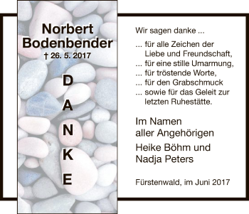 Todesanzeige von Norbert Bodenbender von HNA