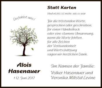 Todesanzeige von Alois Hasenauer von HNA