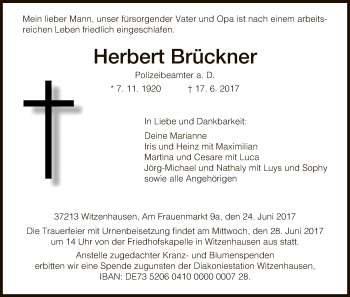 Todesanzeige von Herbert Brückner von HNA