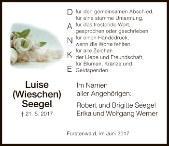 Todesanzeige von Luise Seegel von HNA
