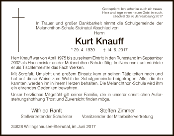 Todesanzeige von Kurt Knauff von HNA