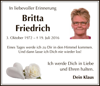 Todesanzeige von Britta Friedrich von HNA