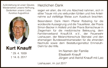 Todesanzeige von Kurt Knauff von HNA