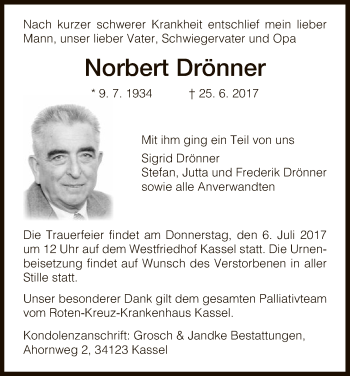Todesanzeige von Norbert Drönner von HNA