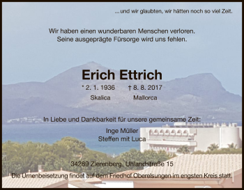 Todesanzeige von Erich Ettrich von HNA