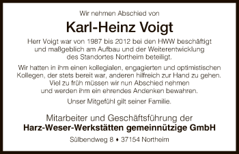 Todesanzeige von Karl-Heinz Voigt von HNA
